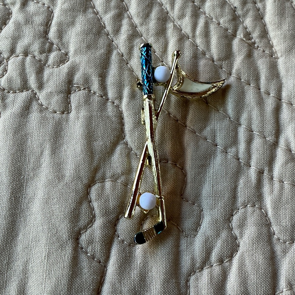 Gold and Blue Golf Club Brooch